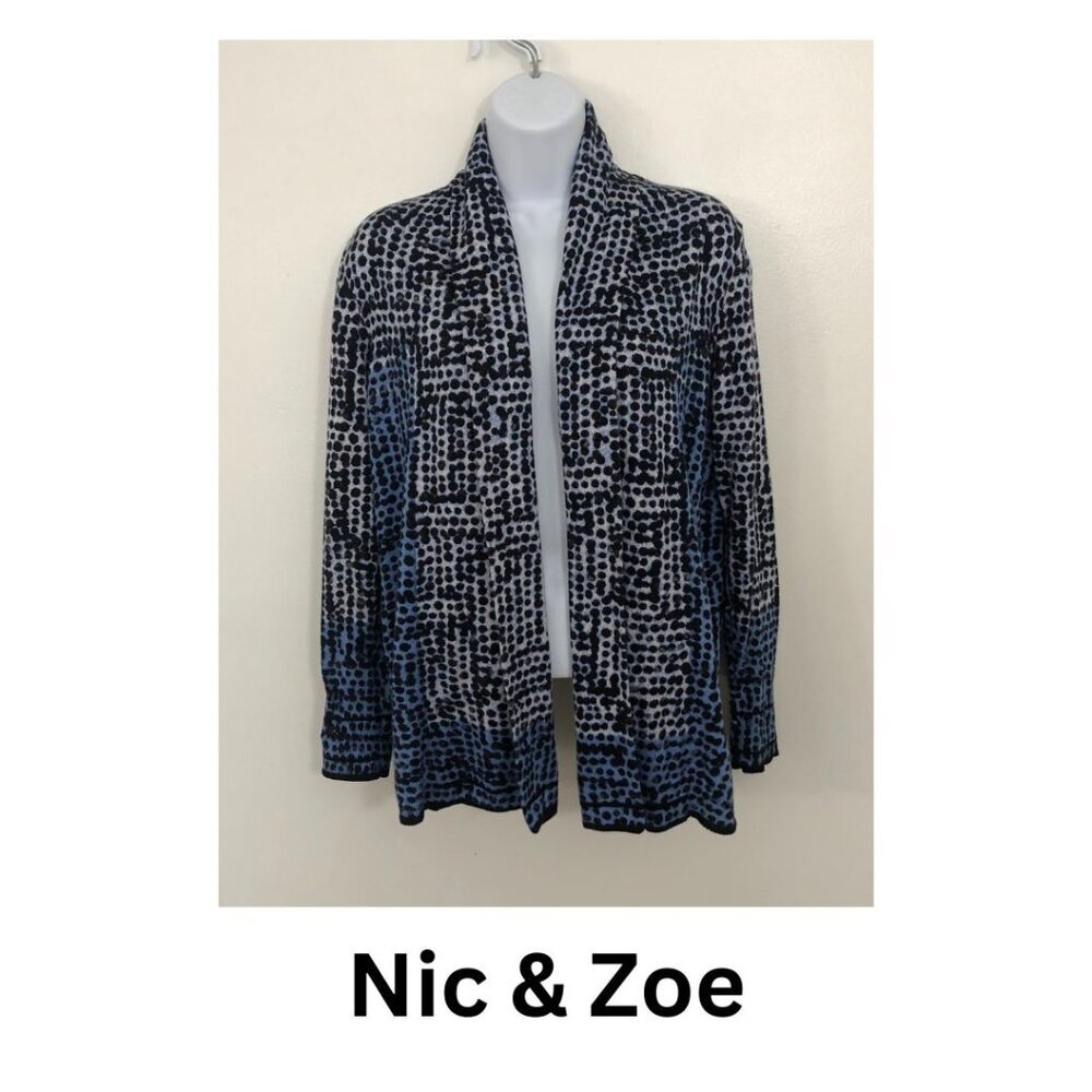 Nic + Zoe Women Blue Multi Cardigan Sweater Size P/M Petite Medium Cotton Blend